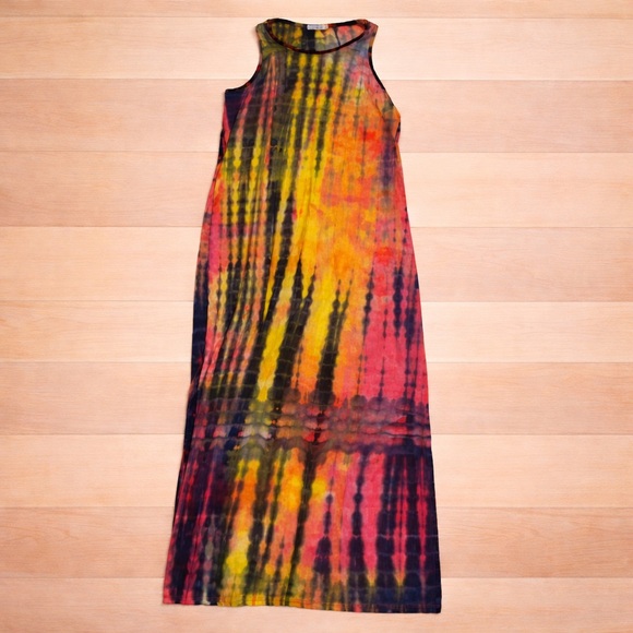 Heart & Hips Dresses & Skirts - Heart & Hips Tie-Dye Maxi Dress - Yellow, Pink, Black